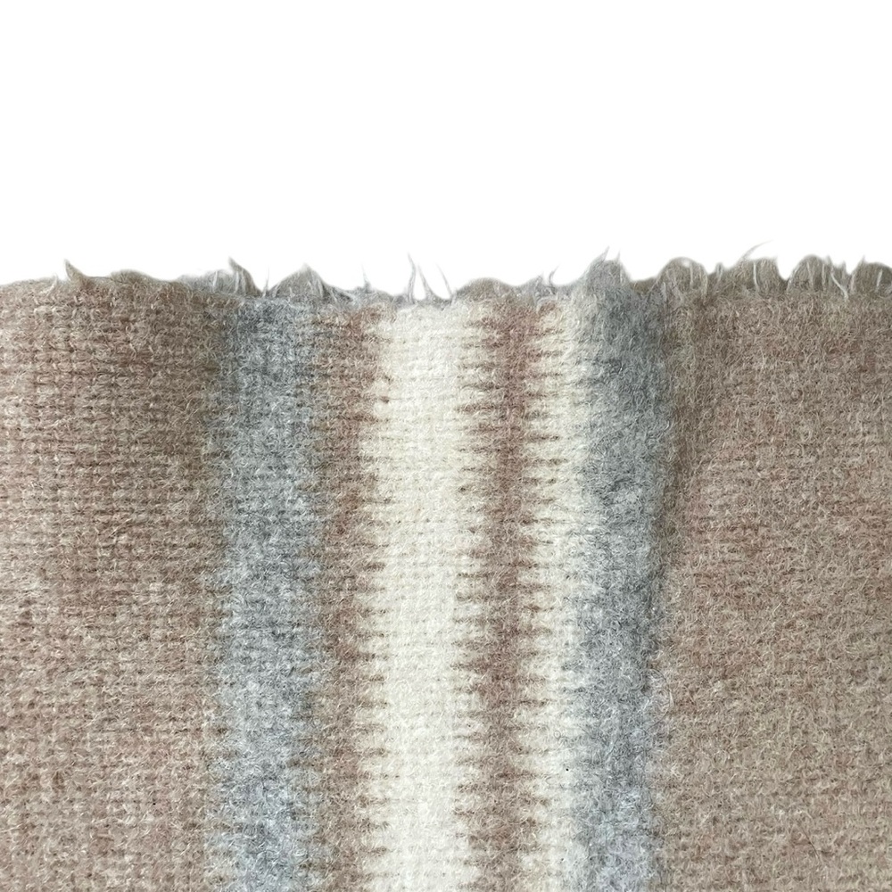 Handmade Handwoven Wool Striped Throw Blanket Tan Grey - Picture 6 of 11